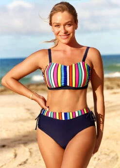 Rainbow Color High Waisted Striped Bikini Set