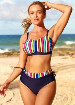Rainbow Color High Waisted Striped Bikini Set -Elegance Swimwear Store 289169 P 16397330593903