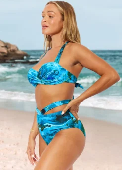 Marble Print Cyan High Waist Halter Bikini Set 8 Marble Print Cyan High Waist Halter Bikini Set -Elegance Swimwear Store 289173 P 16390286058522