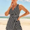 Color Block Checkered Print Cutout Swimdress Set