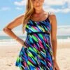 Printed Double Straps Multi Color Swimdress Set