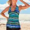 Multi Color Wide Strap Printed Tankini Set