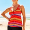 Rainbow Color Striped Double Straps Tankini Set