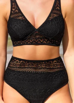 High Waist Lace Black Bikini Set -Elegance Swimwear Store 289552 P 16424211738234
