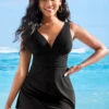Shirred Black Twist Hem Swimdress Set