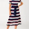 Lace Panel Striped Belted Color Block Dress
