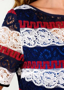 Lace Panel Striped Belted Color Block Dress -Elegance Swimwear Store 289840 P 16395610892703