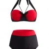 Bowknot High Waisted Color Block Bikini Set