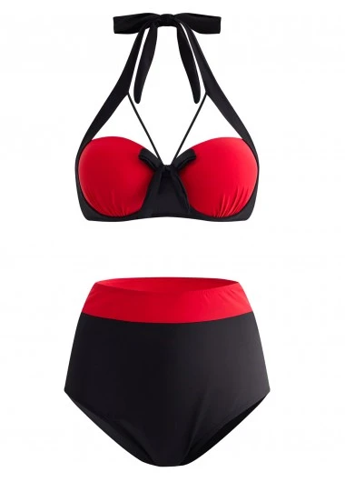 Bowknot High Waisted Color Block Bikini Set 1 Bowknot High Waisted Color Block Bikini Set