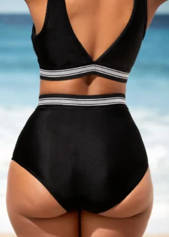 High Waisted Black Mesh Stitching Bikini Set -Elegance Swimwear Store 290243 P 16381850443334