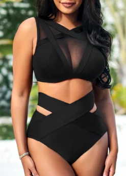 Mesh Stitching High Waisted Black Bikini Set 8 Mesh Stitching High Waisted Black Bikini Set -Elegance Swimwear Store 290249 P 16473372049093