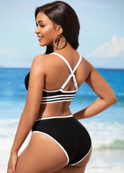Black Contrast Stitch Cross Strap Bikini Set 7 Black Contrast Stitch Cross Strap Bikini Set -Elegance Swimwear Store 290262 P 16381851976032
