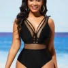 Black Sheer Fishnet Panel One Piece Swimwear