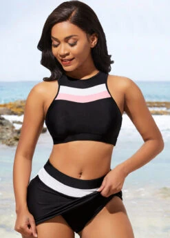 Contrast Mid Waist Black Bikini Set -Elegance Swimwear Store 290325 P 16425025311903