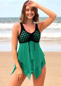 Tie Front Cyan Asymmetric Hem Swimdress And Panty -Elegance Swimwear Store 290423 P 16551697732485