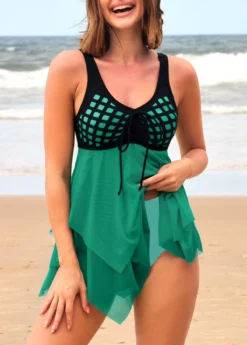 Tie Front Cyan Asymmetric Hem Swimdress And Panty -Elegance Swimwear Store 290423 P 16551697735844