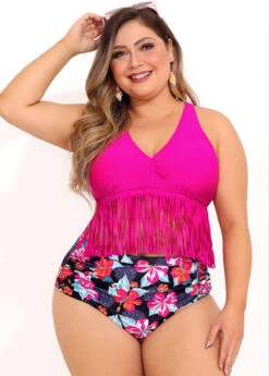 Plus Size Floral Print Tassel High Waist Bikini Set -Elegance Swimwear Store 290680 P 16403401480905