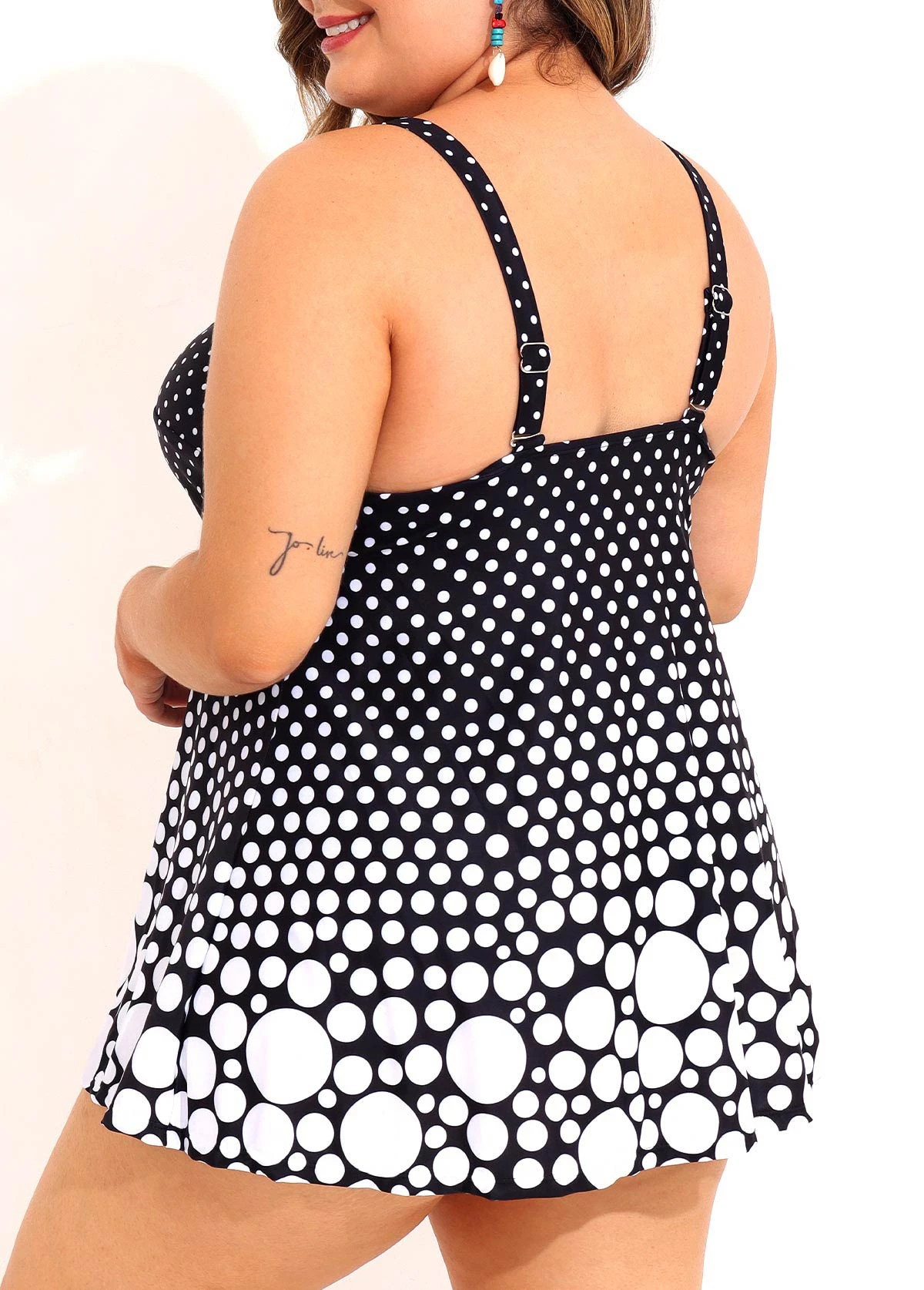 Polka Dot Cross Front Plus Size Black Swimdress Set 2 Polka Dot Cross Front Plus Size Black Swimdress Set - Image 2