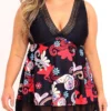 Mesh Stitching Tribal Print Plus Size Swimdress Set