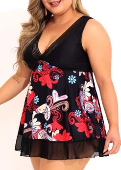 Mesh Stitching Tribal Print Plus Size Swimdress Set -Elegance Swimwear Store 290724 P 16402563552632