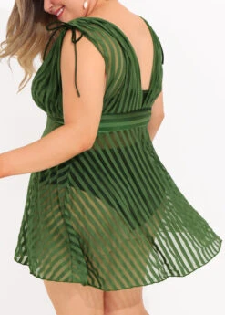 Plus Size Striped Olive Green Swimdress Set -Elegance Swimwear Store 290725 P 16403303168431