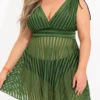 Plus Size Striped Olive Green Swimdress Set