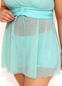 Plus Size Drawstring Detail Cyan Swimdress And Shorts -Elegance Swimwear Store 290726 P 16402599810743