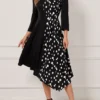 Polka Dot Black Asymmetric Hem Dress