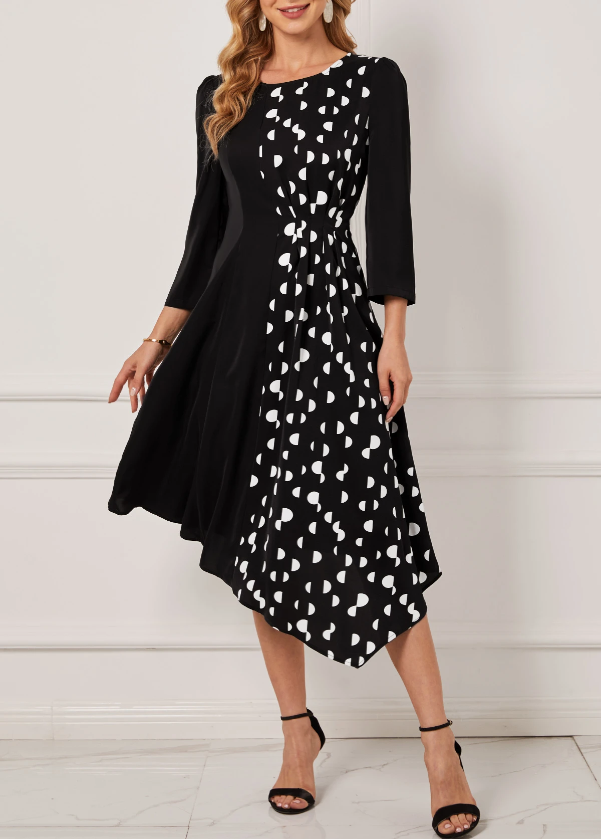 Polka Dot Black Asymmetric Hem Dress 1 Polka Dot Black Asymmetric Hem Dress