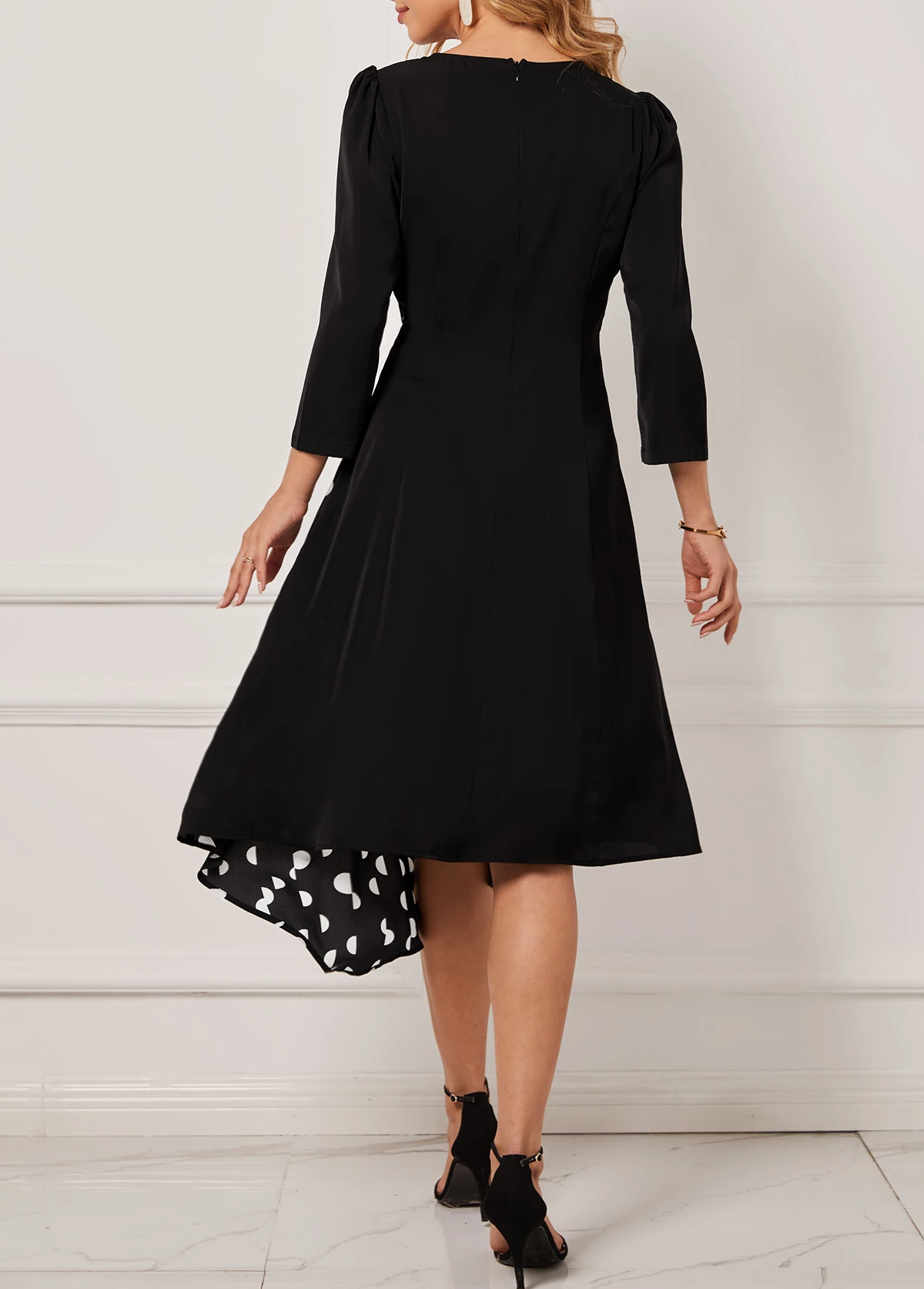 Polka Dot Black Asymmetric Hem Dress 2 Polka Dot Black Asymmetric Hem Dress - Image 2