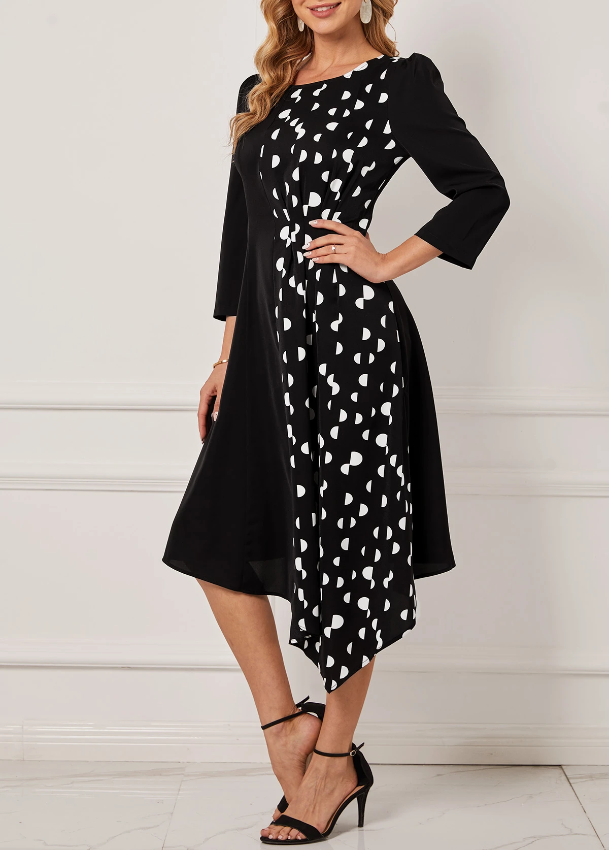 Polka Dot Black Asymmetric Hem Dress 3 Polka Dot Black Asymmetric Hem Dress - Image 3