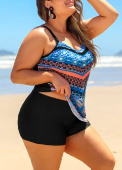 Tribal Print Spaghetti Strap Plus Size Tankini Set -Elegance Swimwear Store 291027 P 16420510978842