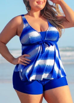Bowknot Plus Size Ombre Print Royal Blue Tankini Set -Elegance Swimwear Store 291038 P 16407670073632