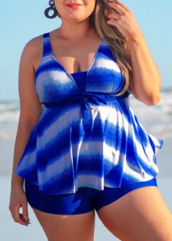 Bowknot Plus Size Ombre Print Royal Blue Tankini Set -Elegance Swimwear Store 291038 P 16407670074044