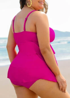 Plus Size Hot Pink Layered Hem Tankini Set -Elegance Swimwear Store 291042 P 16408607581122