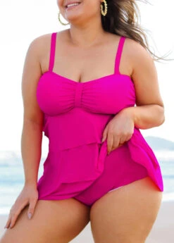 Plus Size Hot Pink Layered Hem Tankini Set -Elegance Swimwear Store 291042 P 16408607583363