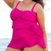 Plus Size Hot Pink Layered Hem Tankini Set