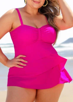 Plus Size Hot Pink Layered Hem Tankini Set -Elegance Swimwear Store 291042 P 16408607584904