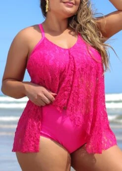 Plus Size Hot Pink Lace Tankini Set 7 Plus Size Hot Pink Lace Tankini Set -Elegance Swimwear Store 291155 P 16408604876012