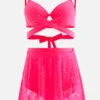 Hot Pink Lace Stitching High Waist Bikini Set