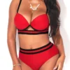 Webbing Mid Waist Deep Red Bikini Set