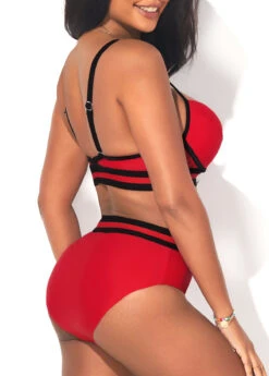 Webbing Mid Waist Deep Red Bikini Set -Elegance Swimwear Store 291210 P 16413520768152