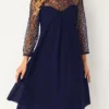 Sequin Lace Stitching Navy Blue Dress