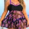 Plus Size Floral Print Purple Swimdress Set