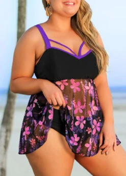 Plus Size Floral Print Purple Swimdress Set 8 Plus Size Floral Print Purple Swimdress Set -Elegance Swimwear Store 291388 P 16424092119522