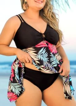Plus Size Tropical Print Black Swimdress Set 8 Plus Size Tropical Print Black Swimdress Set -Elegance Swimwear Store 291412 P 16409404570652
