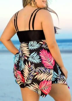 Plus Size Tropical Print Black Swimdress Set 7 Plus Size Tropical Print Black Swimdress Set -Elegance Swimwear Store 291412 P 16409404574291