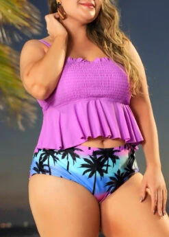 Plus Size Tropical Print Smocked Bikini Set -Elegance Swimwear Store 291433 P 16408604128292