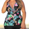 Tropical Print Tie Back Plus Size Tankini Set
