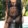Lace Patchwork Black Tassel Cover Up